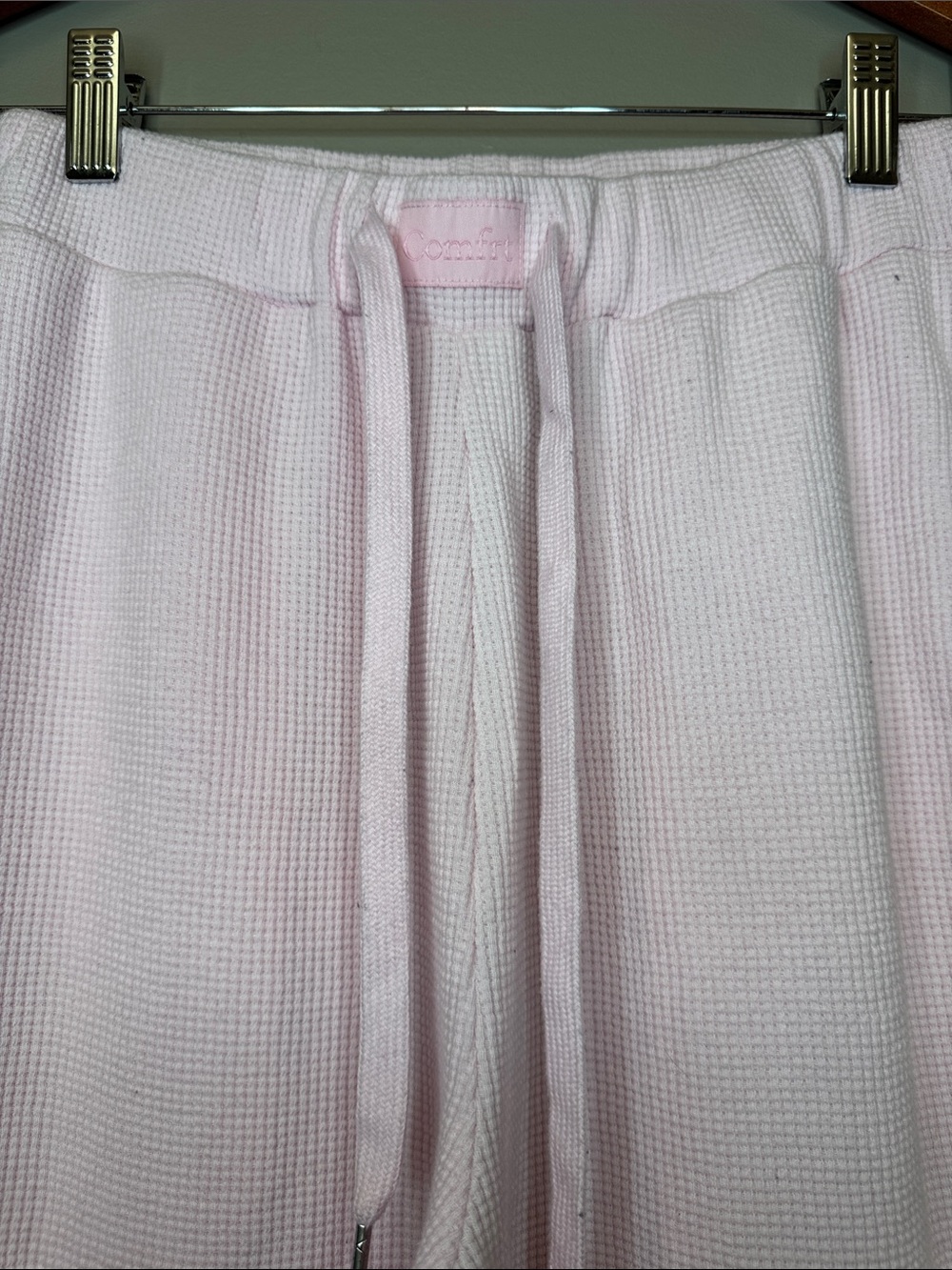 Comfrt Women's Wide Leg Waffle Knit Pants — Pale Pink
